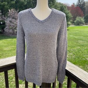 J McLaughlin sweater pullover knit linen blend metallic semi sheer purple medium